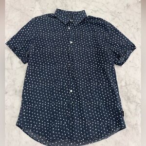 John Varvatos Men's Navy Blue Patterned Shirt